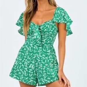 Floral green romper